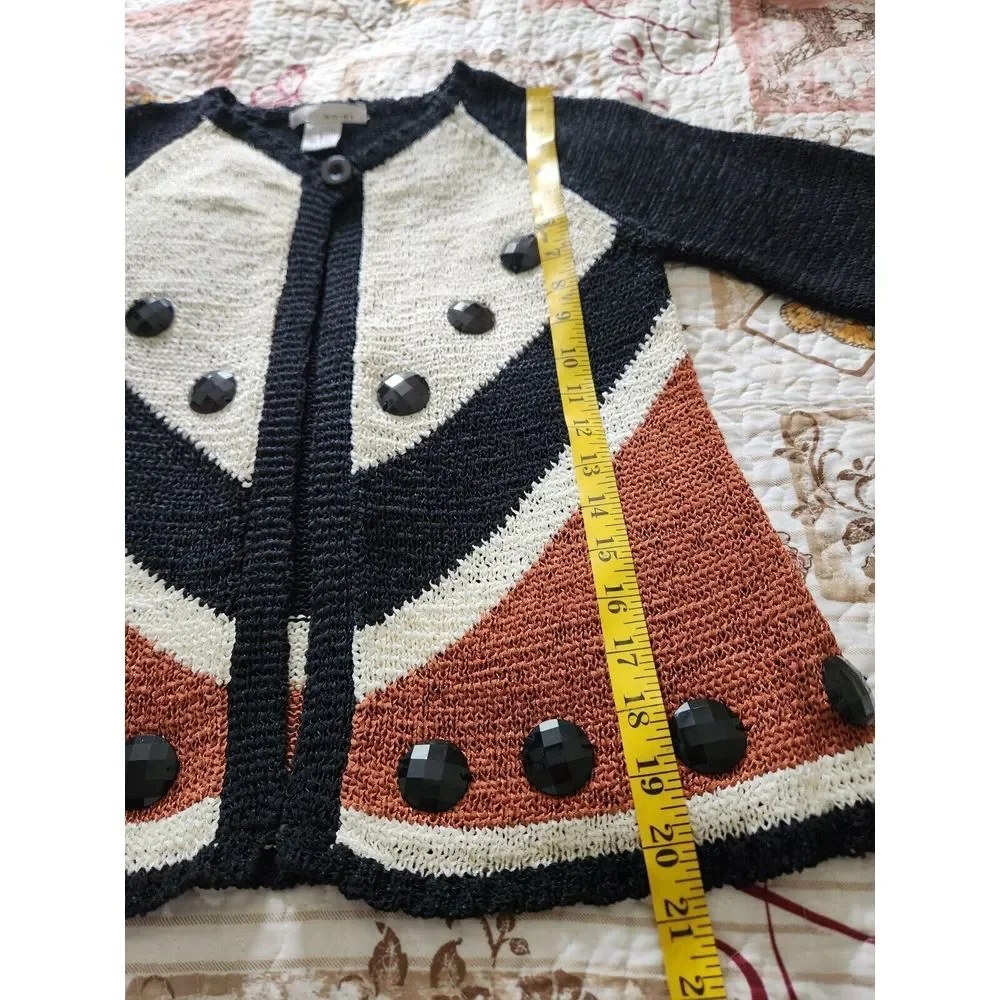 WD-NY Womens Knit Cardigan 3/4 Sleeve Single Button Closure Cotton Blend Black S